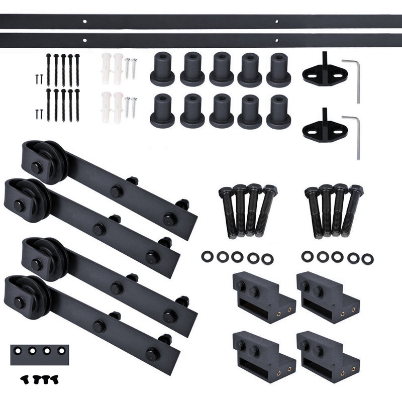 84'' Charcoal Black Solid Wood Barn Door Kit with Matte Black Hardware