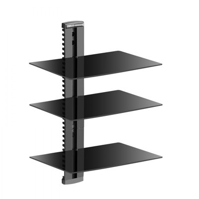 3 Tiers Wall Mounted AV Media Stand Adjustable Floating Projector Shelf, Design 3-Tier AV Media Stand Corner Shelf for Record Player Stereo Cabinet Audio Rack Tower with Height Adjustable Shelves, Living Room Storage, Corner Entertainment Centre, Black