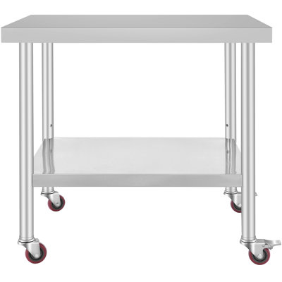 Table de travail en acier inoxydable et tablette réglable à 3 niveaux