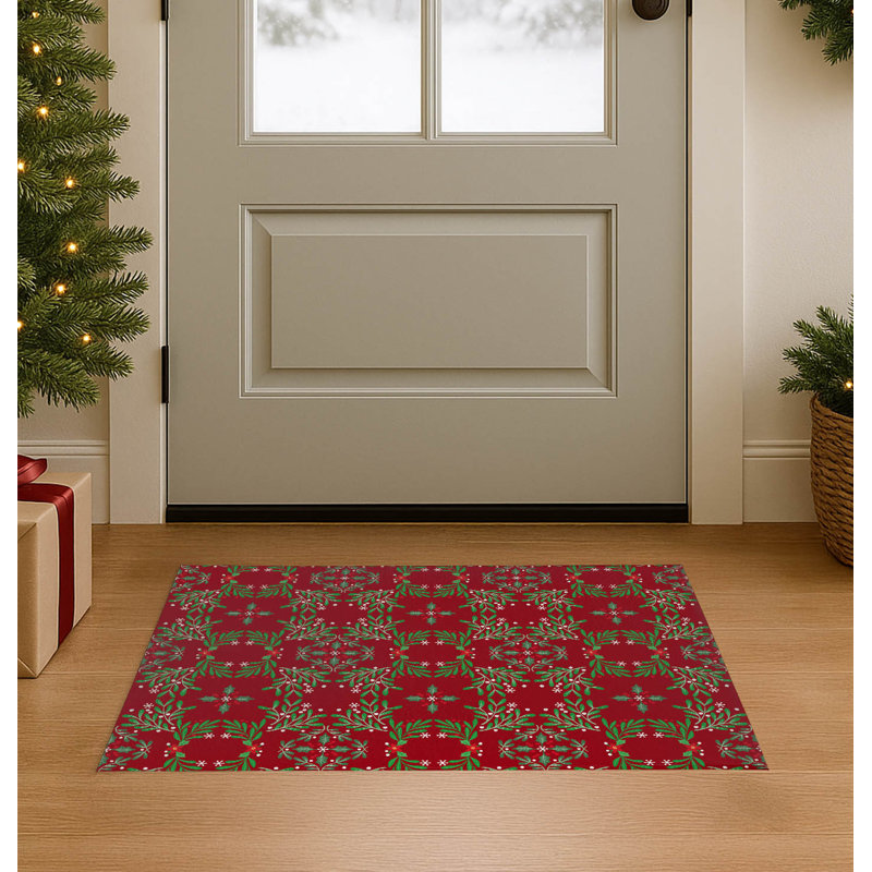 Paillasson Winter Mistletoe, Rouge, L 60 po x L 84 po