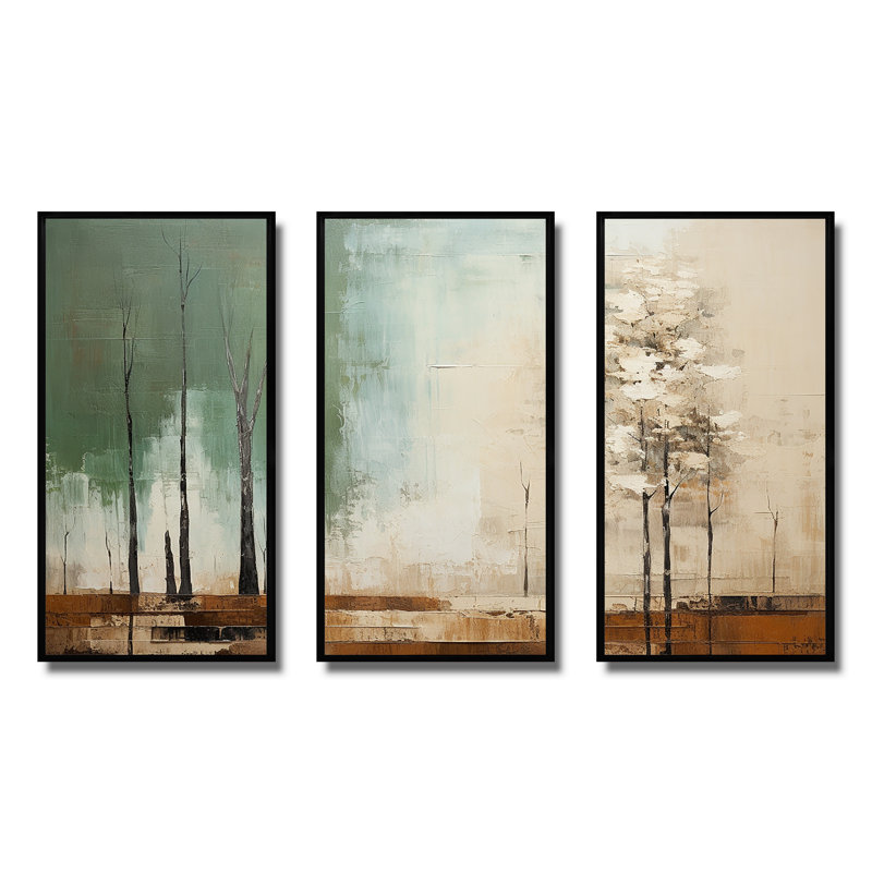«Green Beige Wild Essence Collage II - Tachism», art mural, H 40 po x l 60 po x P 1 po, Cadre flottant noir