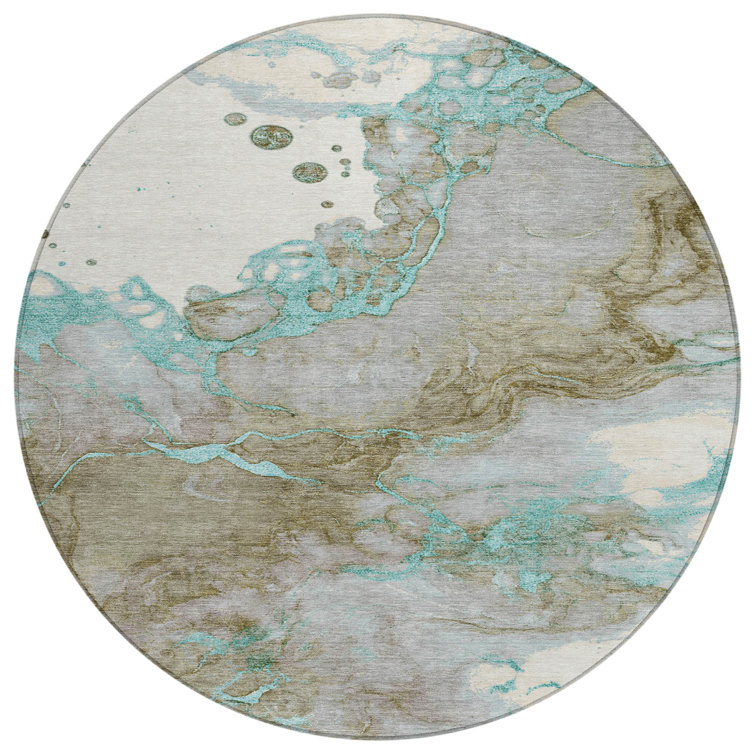 Machine Washable Indoor/Outdoor Xhevrie Teal Rug