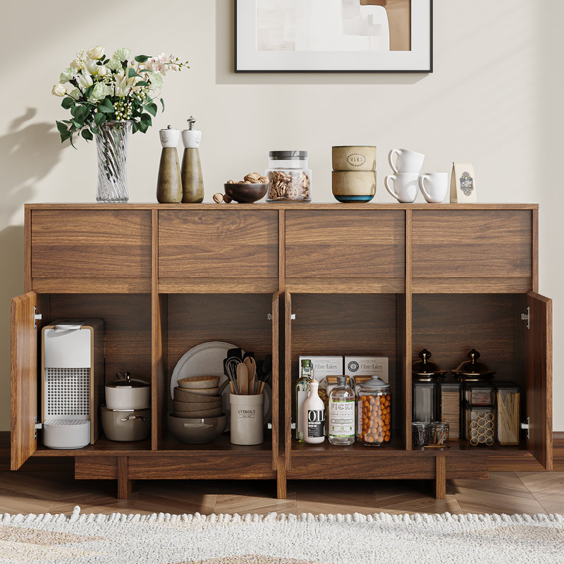 Buffet avec 4 armoires, armoire de rangement 4 tiroirs Delano, Brun