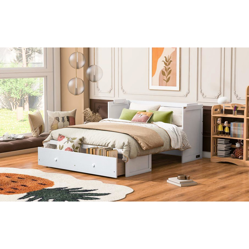 Lit pour grand lit, blanc, avec espace de tiroir spacieux à l'intérieur du grand lit blanc, Blanc, Grand lit