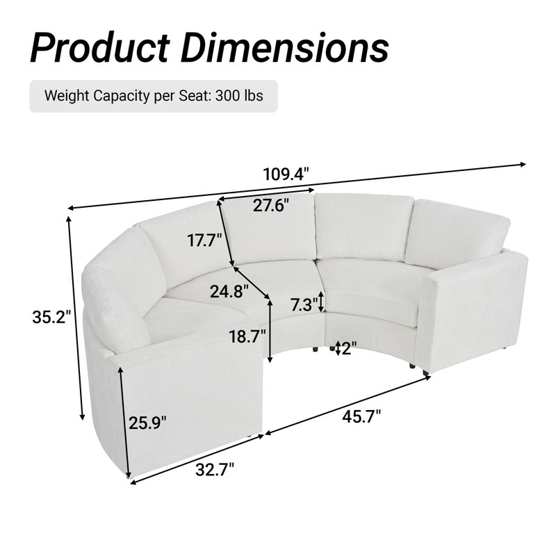 Canapé modulaire courbé 3 pièces, Beige