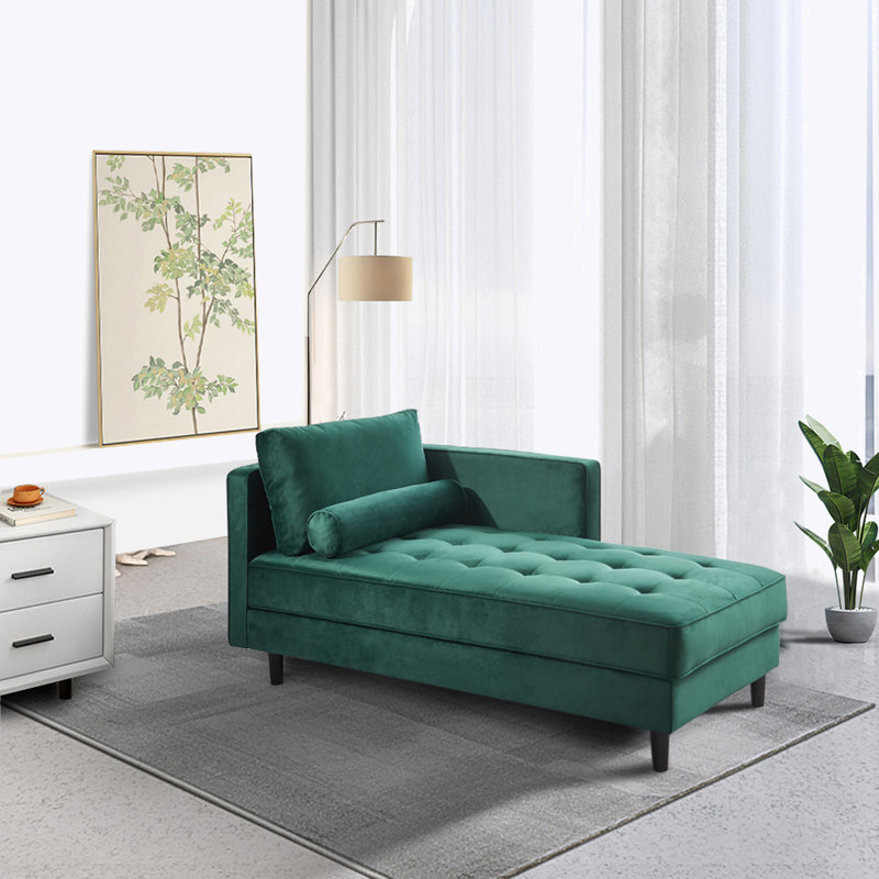 Chaise longue en velours Ramm, Velours vert