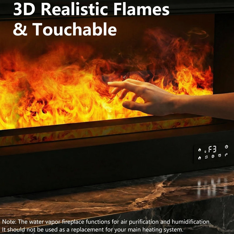 Water Vapor Fireplace with Humidifier, 13 Colors 3D Realistic Atomized Flame, No Real Flame, Remote Control & Easy Water Fill, Cool to the Touch for Bedroom and Living Room, Black
