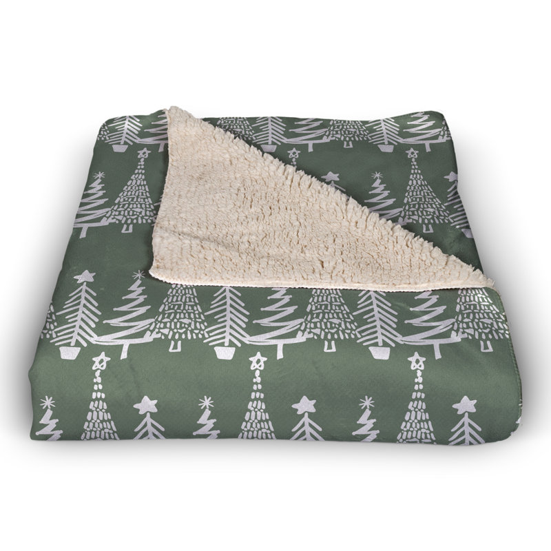 Sage Green Christmas Tree Pattern Sherpa Fleece Blanket 50x60