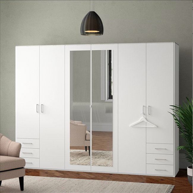 Adrik 6 Door Manufactured Wood Wardrobe, White