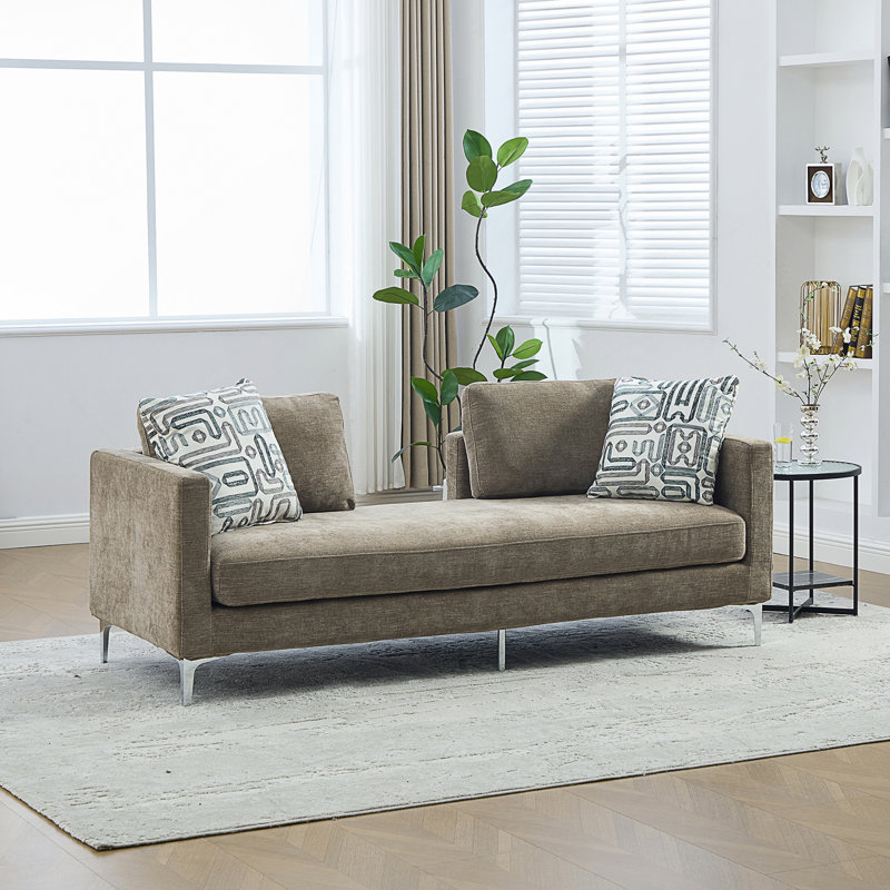 Chaise longue rembourrée en chenille avec housse amovible et coussins, Taupe, Taupe