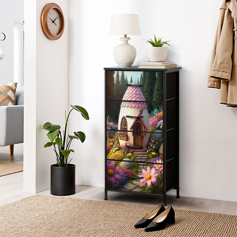 4 Drawer Dresser for Bedroom, Narrow Chest of Drawers, Wooden Top and Study Iron Frame 18"x37.5"-(WxH)
