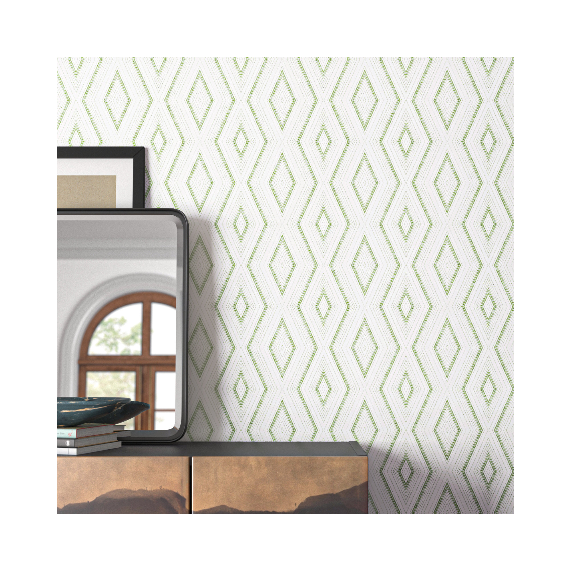 Evita Modern Geometric Wallpaper, Green