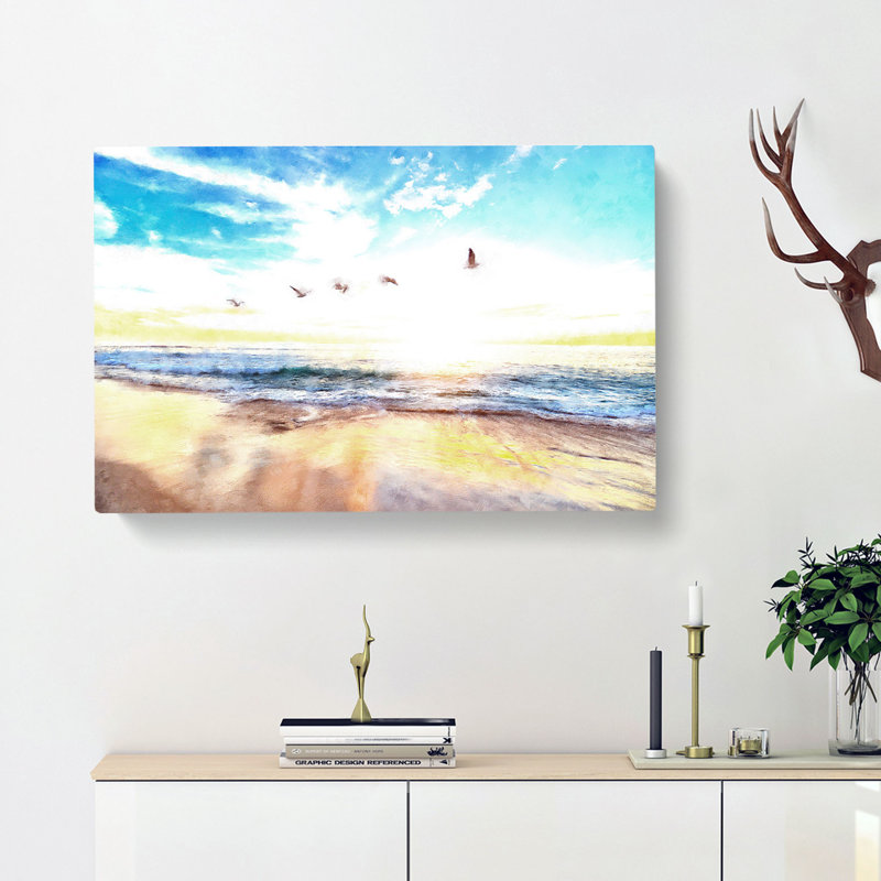 Seagulls Over A Beach In San Diego Painting - Wrapped Canvas, 40cm H x 60cm W x 3cm D