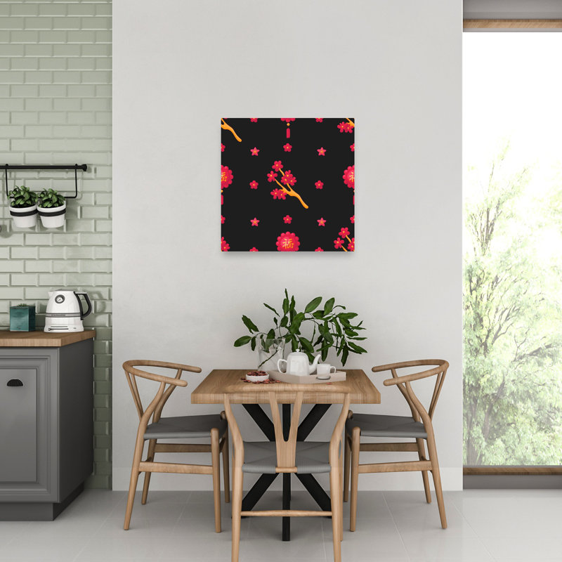 Art mural fleur de cerisier festif traditionnel, 32" H x 32" W