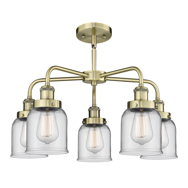 Bejtullah 5 - Light Glass Dimmable Chandelier, Antique Brass, Clear