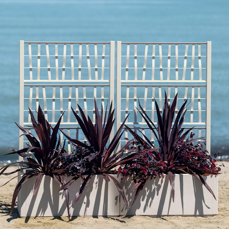 Pot à fleurs rectangulaire avec treillis 31,5 po x 14 po Deroma Pianeta | Plastique léger et durable | 100% recyclé et 100% recyclable | Trou de drain | Idéal pour le balcon, le patio et l'intimité | Assemblage facile