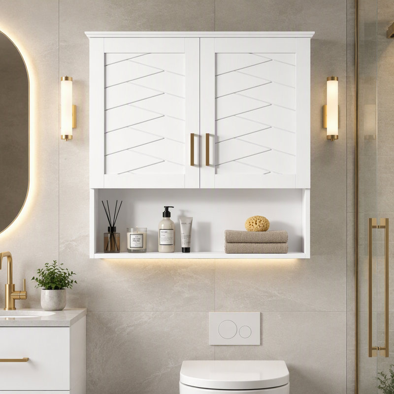 Armoire de salle de bain moderne de 76 cm (30 po) avec tablette réglable, armoire à pharmacie murale avec charnières à fermeture douce et design à étagères ouvertes
