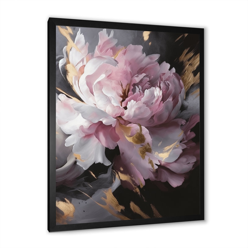 Harmonieux rose gris pivoine II - pivoines, art mural, H 40 po x l 30 po, Cadre photo noir