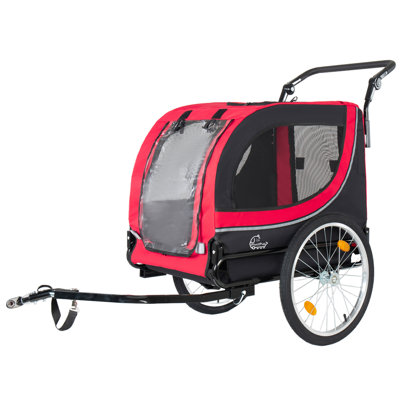 2-In-1 Bike Trailer & Pet Stroller For Dogs Up To 100Lbs– Foldable Pet Carrier Cart With Two 8'' Front Caster & 20'' Quick Release Air-Filled Wheels, Breathable Mesh And PVC Rain Cover, Red