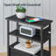 Charging Station, 2 Non-Woven Drawers, USB Ports And Power Outlet Side Table with Storage