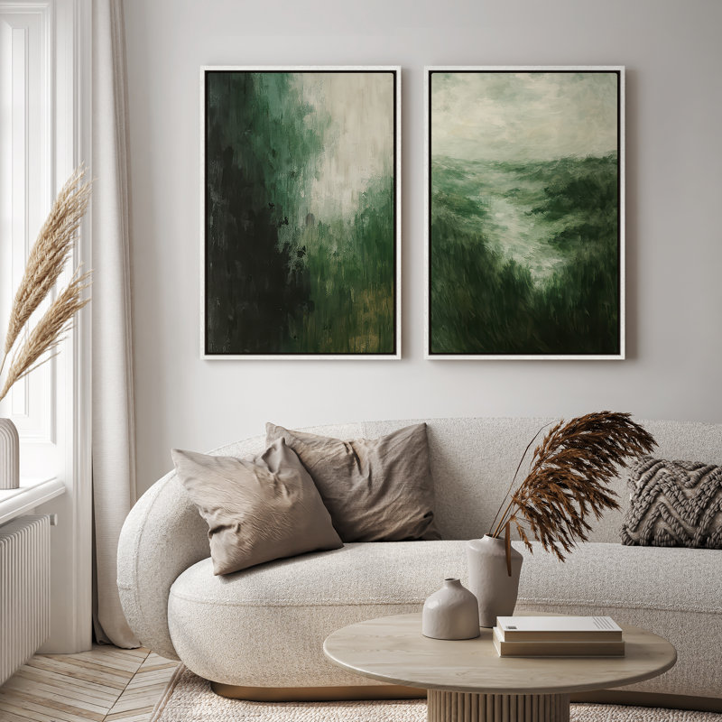 Art mural sur toile encadrée, impression de paysage abstrait vert pour chambre à coucher - 16 po x 24 po x 2 pièces, 24 po x 36 po x 2 pièces