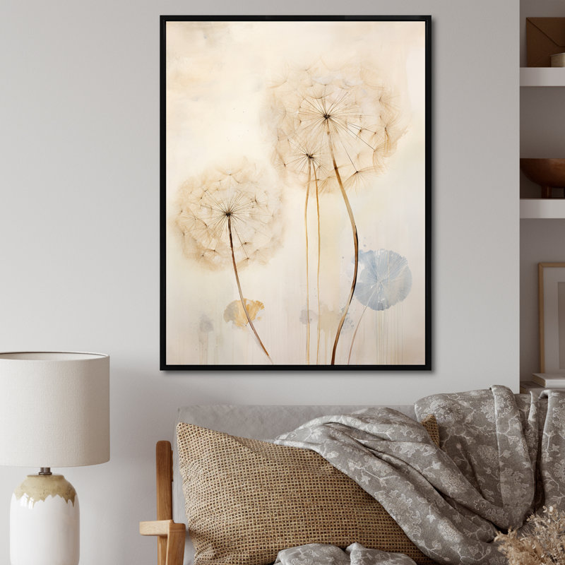 " Dandelion Muted Tone IV ", 20" H x 12" W x 1" D, Black Floater Framed