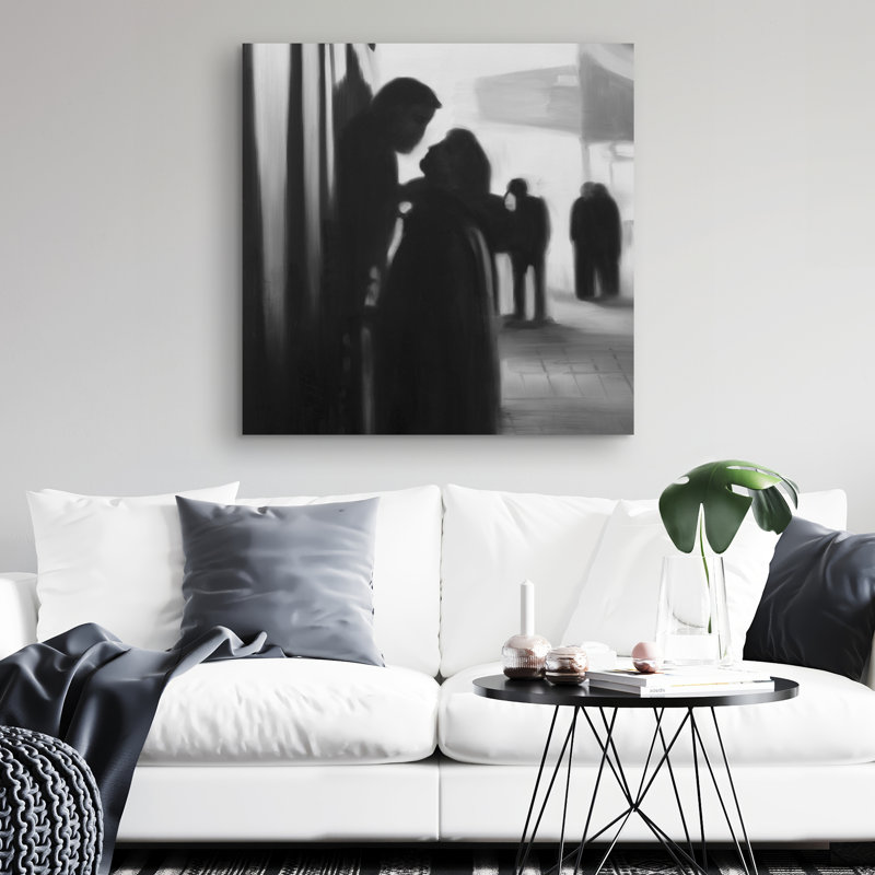 Couple at the train station - 32"x32" art on canvas