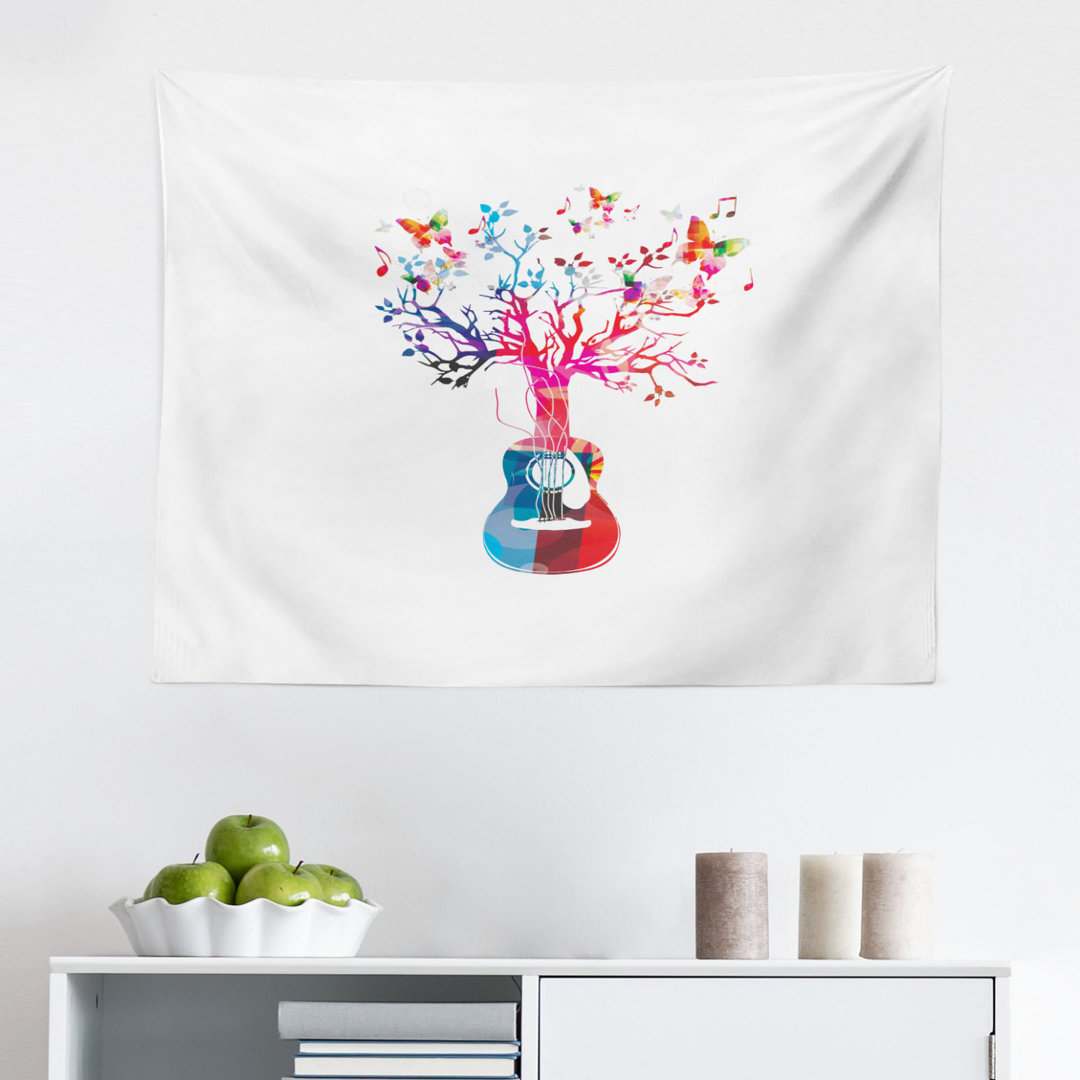 Wandbehang Bunte musikalische Komposition mit Gitarre Baum und Schmetterlinge Inspiration