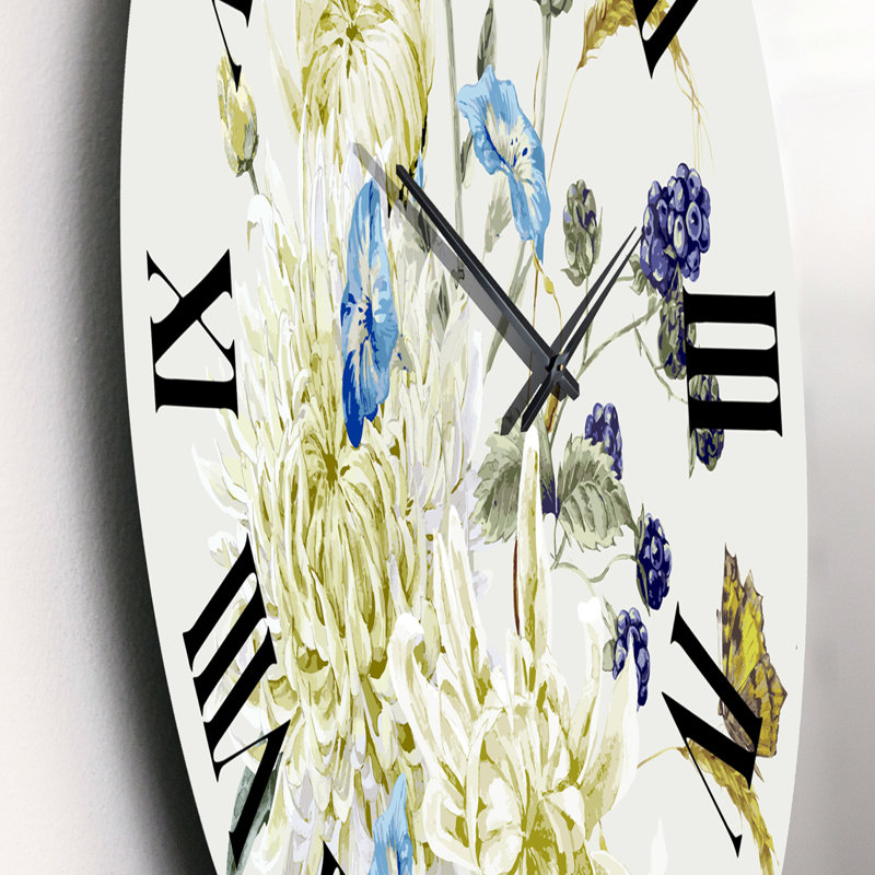 Bouquet rétro avec des chrysanthèmes II - Horloge murale traditionnelle, Moyen