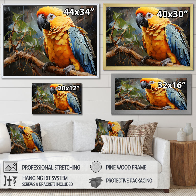 " Parrot Tropical Harmony I ", 30" H x 40" W x 1.5" D, White Floater Frame