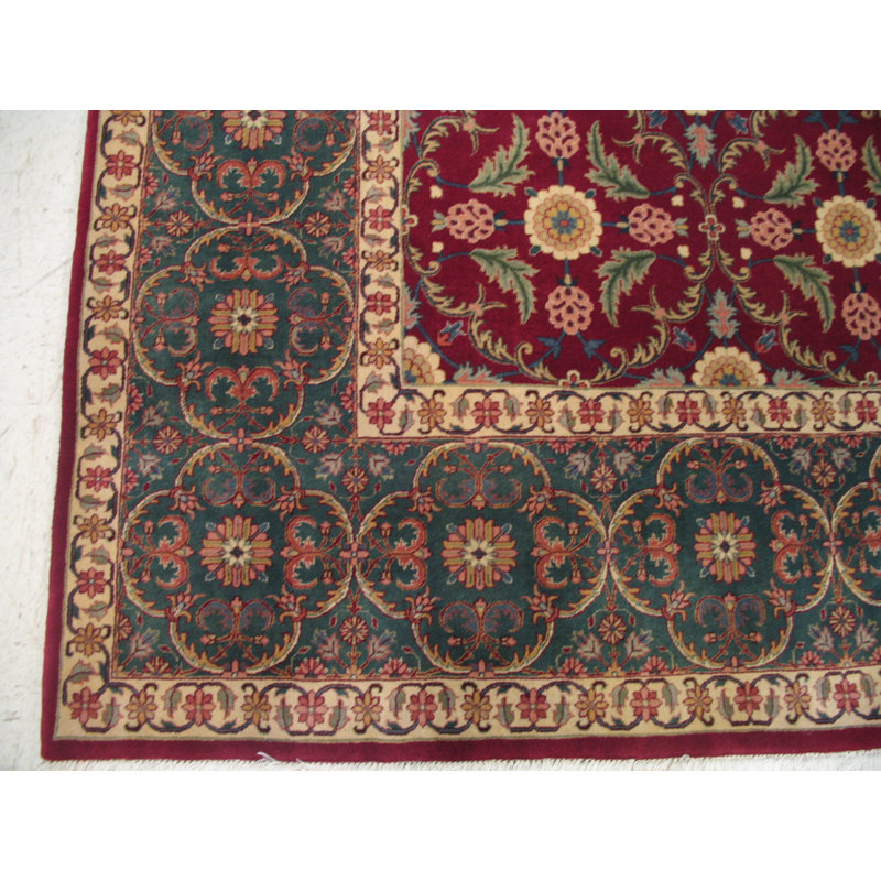 Oriental Hand-Knotted Wool Burgundy/Beige/Ocean Area Rug