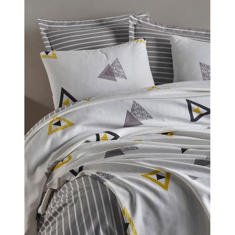 Courtepointe 100% coton blanc / jaune / gris Socorro, Courtepointe 63 po x 93 po