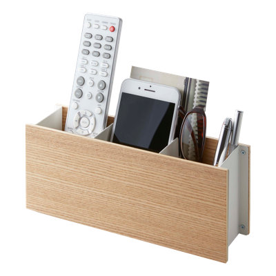 Organisateur de bureau Yamazaki Home - Télécommande et porte-stylo, acier et bois