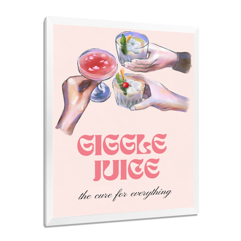 Giggle Juice The Cure For Everything - Cocktails Wall Decor, White Single Picture Framed Canvas, 32" H x 24" W x 1" D