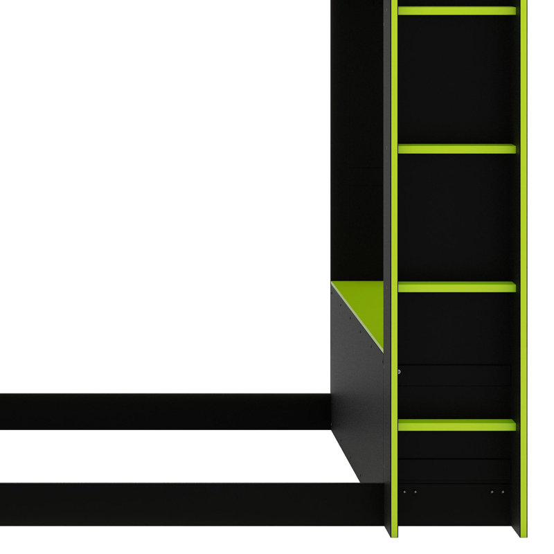 Lit mezzanine avec bureau à hauteur réglable, Vert