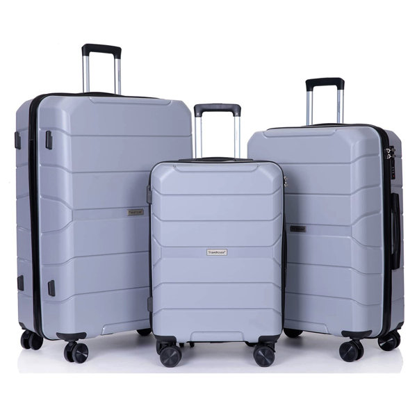 LONG VACATION Luggage Set 4 Piece Luggage Set ABS hardshell TSA Lock  Spinner Wheels Luggage Carry on Suitcase (WHITE-BROWN, 6 piece set)