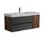 Meuble-lavabo mural de 48 po avec lavabo à surface solide brillante et tiroirs noirs doux, meuble-lavabo mural flottant pour salle de bain moderne, sans drain ni robinet