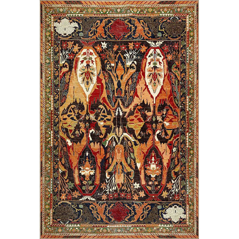 Tapis rouge tissé à motif floral rouge moderne lavable à la machine, Sous-tapis carré 3 pi 3 po inclus