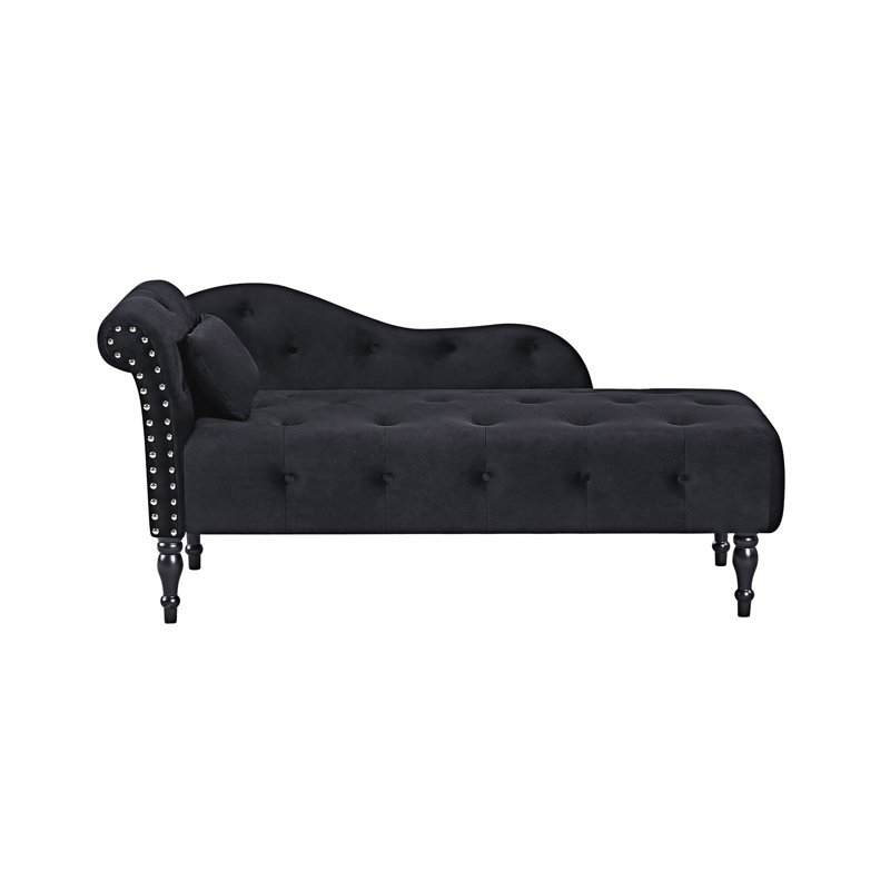 Chaise longue capitonnée à boutons avec coussin, Noir