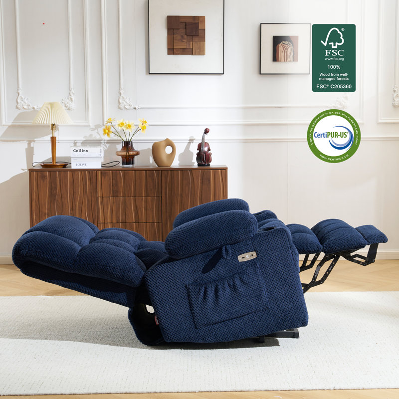 Large Dual Motor Power Lift Recliner Infinite Position with Massage and Heat for Tall People, Fabric, Navy