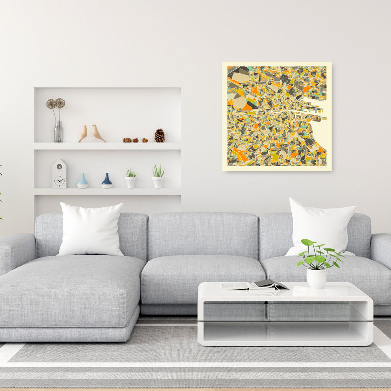 «Colorful Dublin City Map Abstract Colorful Contemporary City», reproduction d'art, 36" H x 36" W