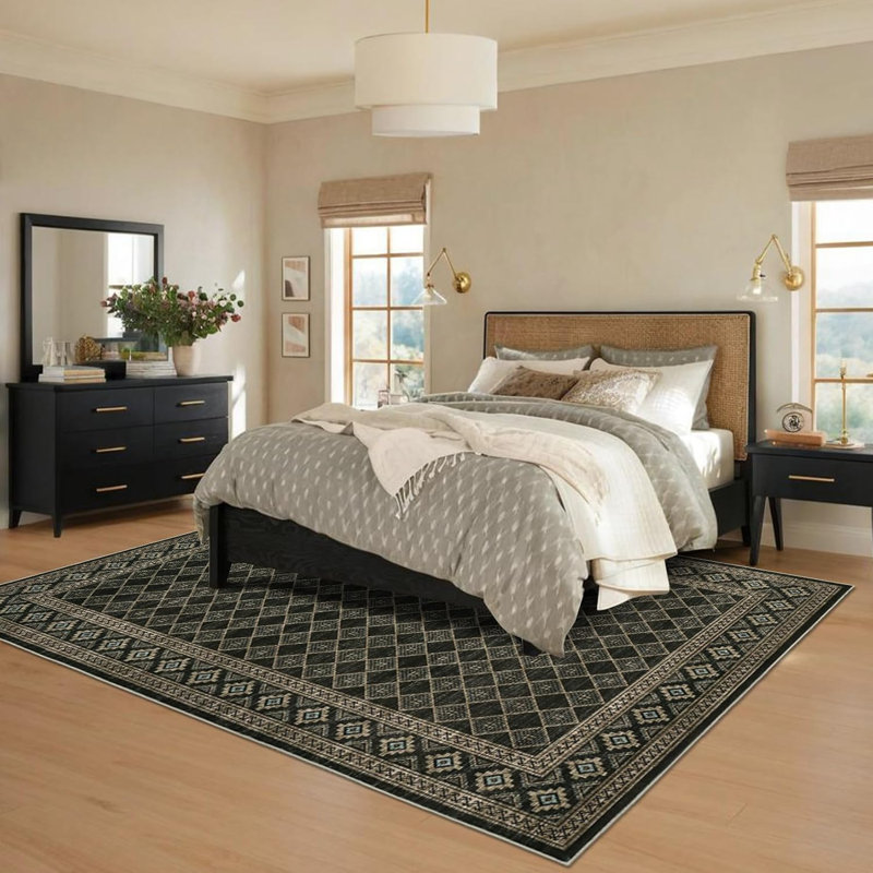 Tapis lavable 8 x 10 x 8 po, grand tapis à bordure moderne antidérapant et résistant aux taches pour la cuisine, la chambre à coucher, le bureau, beige