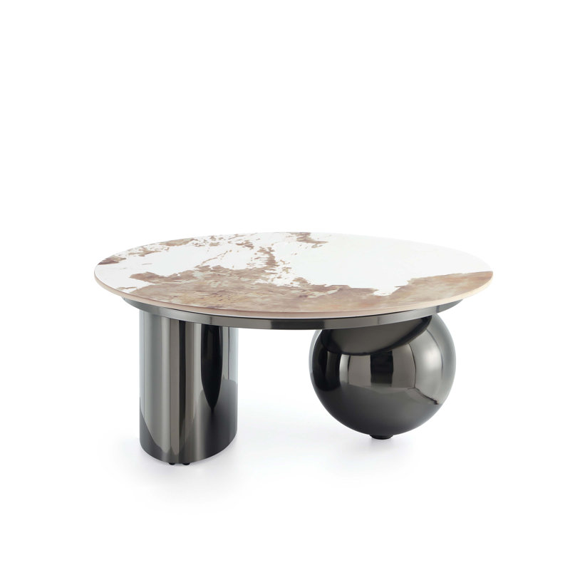 Laurel Modern Glam Stainless Steel Coffee Table with Sintered Stone Top in Black