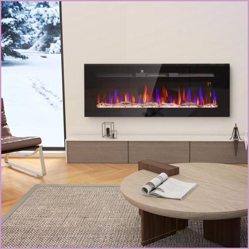 Electric Fireplace, 36” Recessed/Wall Mounted with Remote, 1500W Heater | Adjustable Flame | Black Steel
