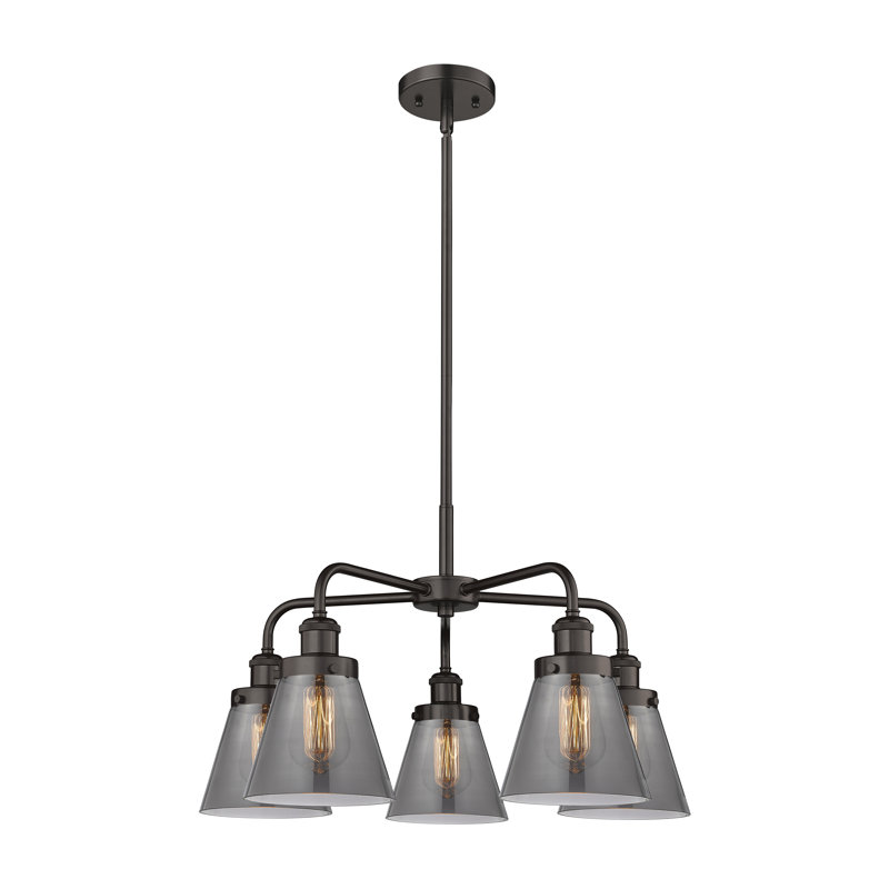 Cone 5 Light Stem Hung Chandelier, Plated Smoke, Oil Rubbed Bronze