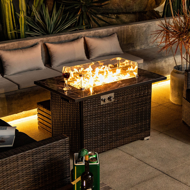 Table de foyer d'extérieur au propane en acier avec couvercle H 24,8 po x l 43,3 po Chimel