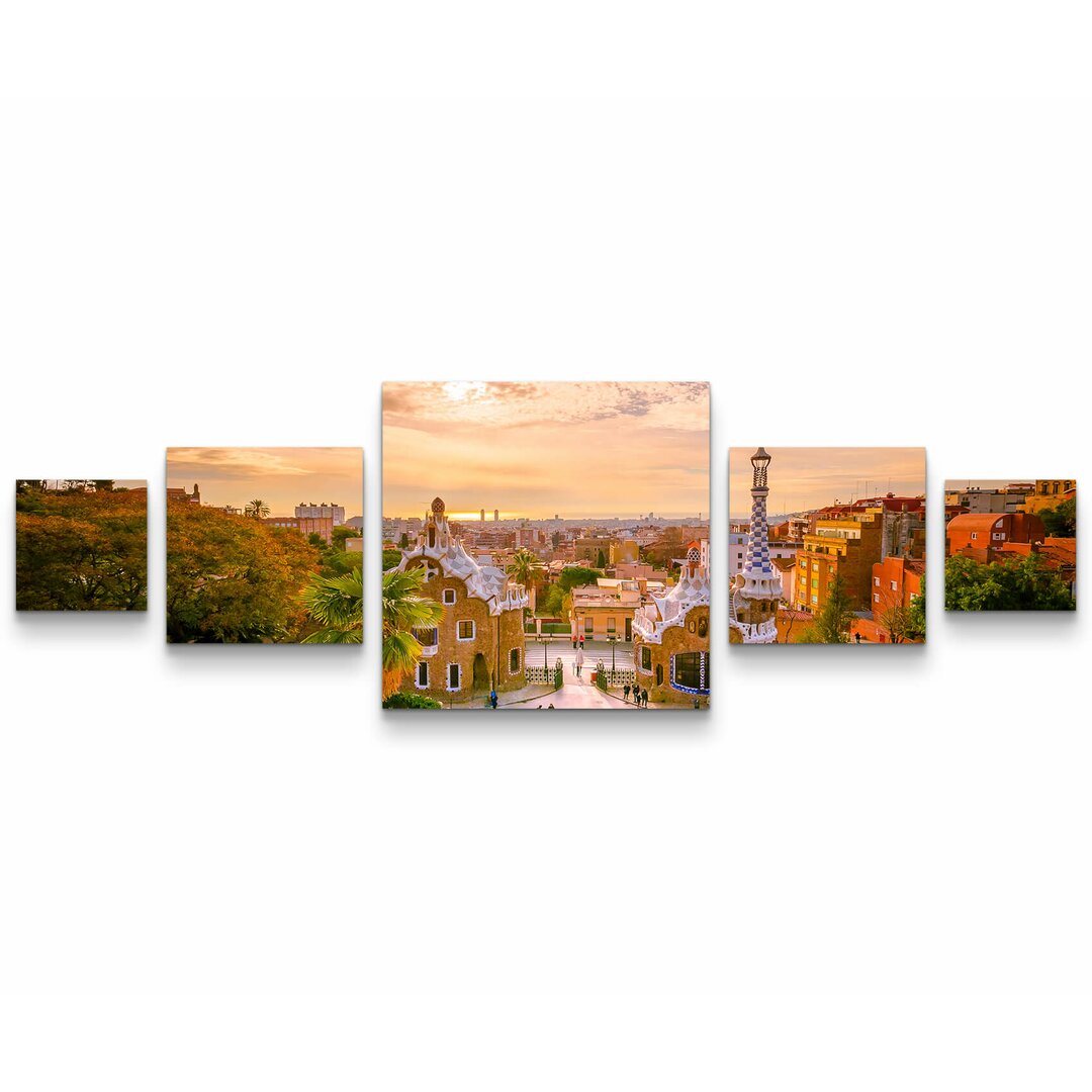 5-tlg. Leinwandbilder-Set Park Guell - Barcelone, Spanien