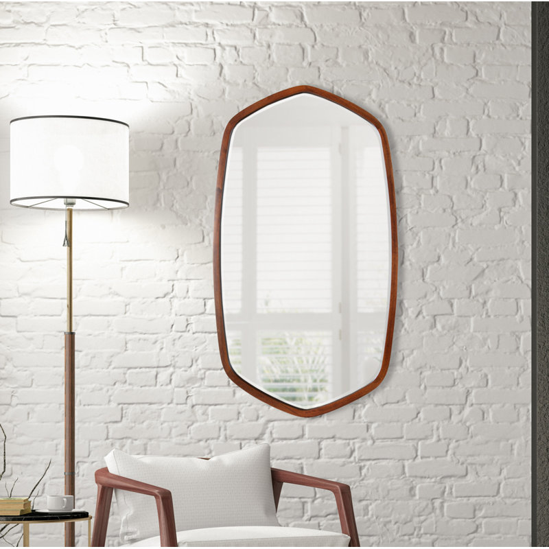 Glover Wood Hexagon Mirror, Walnut Brown, 36" x 20", Horizontal and Vertical