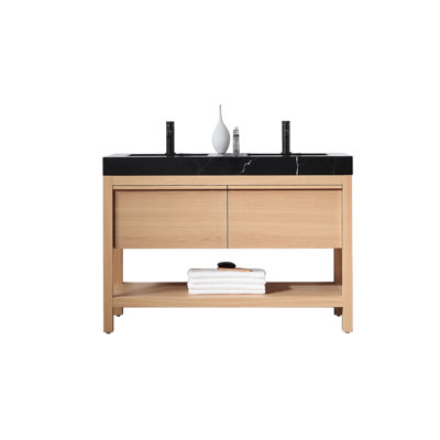 Ariane 48'' Natural Oak Veneer Plywood Double Bathroom Vanity with Engineered Quartz Top