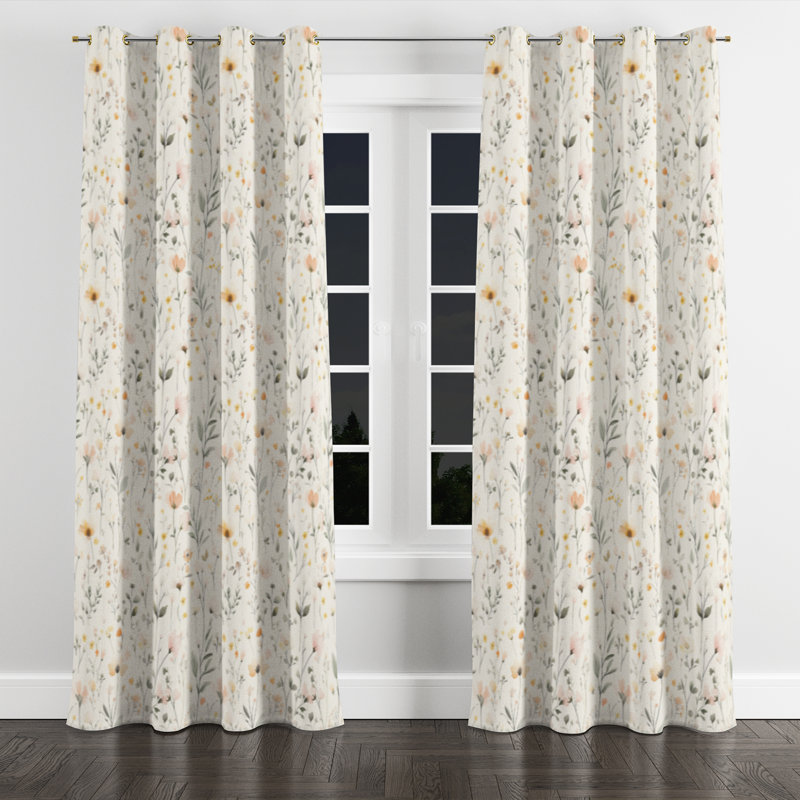 Boho Room Darkening Curtains - Floral Azharia Grommet Curtain - 1 Panel, Gold Grommets, 52" W x 90" L